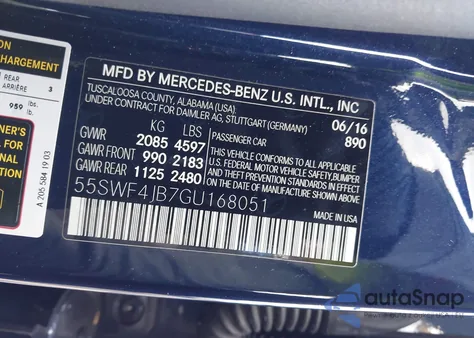 2016 Mercedes-Benz C 300 Luxury/Sport from USA, damaged, VIN 55SWF4JB7GU168051